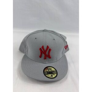 New Era 59FIFTY AT 50 New York Yankees Gray Fitted Hat Size 8 Vintage Made USA
